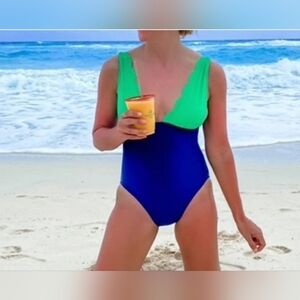 J.Crew Green and Navy One-Piece Swimsuit